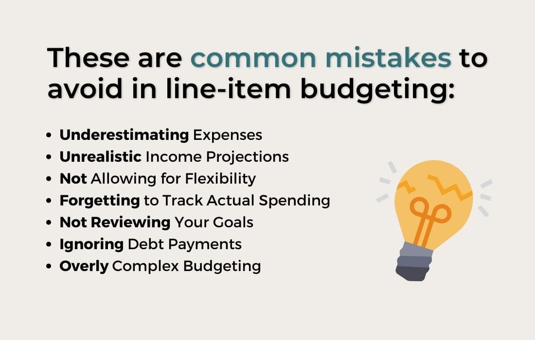 What are some common mistakes to avoid in line-item budgeting?